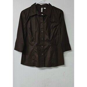 ST. JOHN'S BAY Stretch Brown Long Sleeve Button-Up Women Shirt (PM)